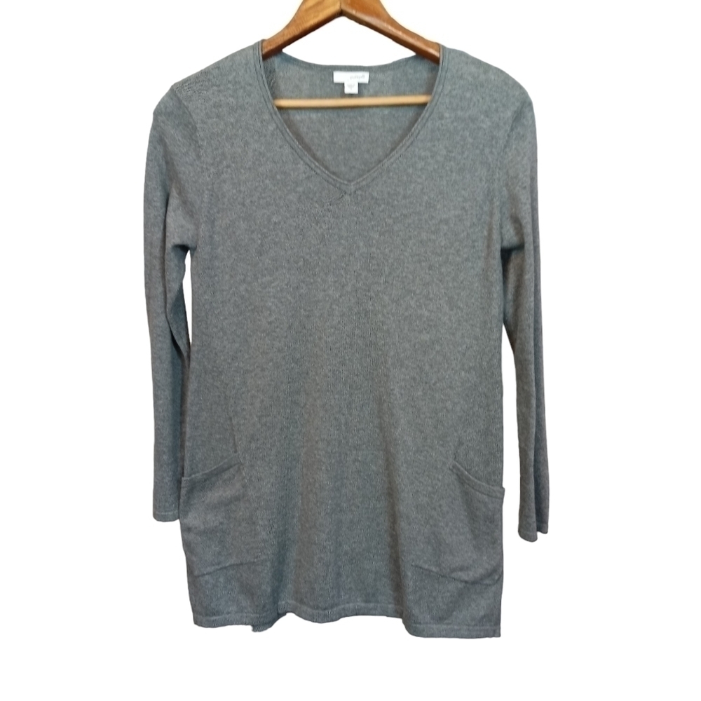 J. Jill Pure Jill Cotton Cashmere V-neck Cozy Oversized Sweater Gray Size Small